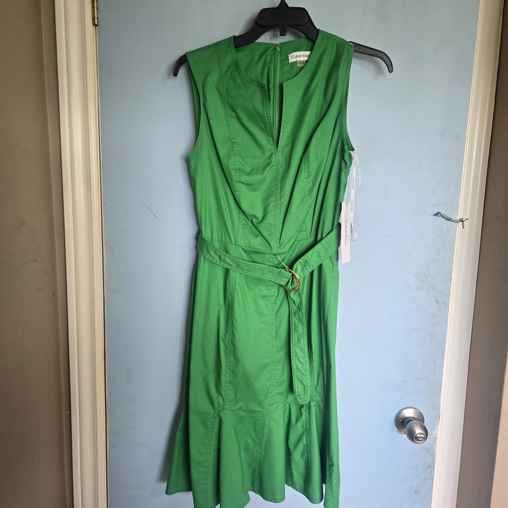 Calvin Klein Green Cowl Neck Tie Front Midi Dress